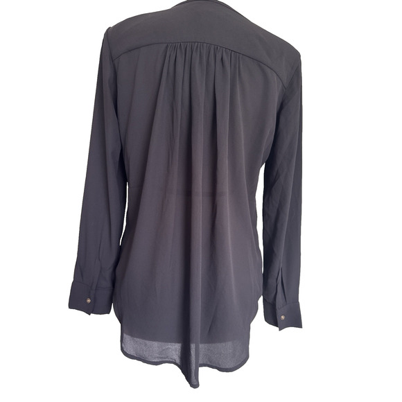 Catherine Malandrino Womens Medium Black V Neck Sheer Tunic Top LS Blouse - Picture 4 of 8